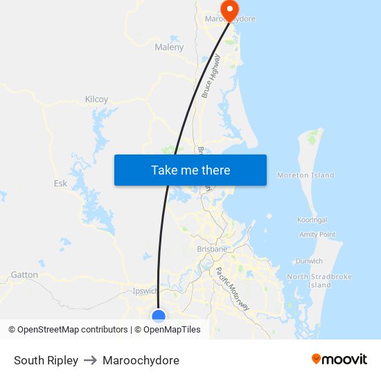 South Ripley to Maroochydore map