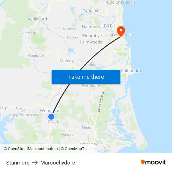 Stanmore to Maroochydore map