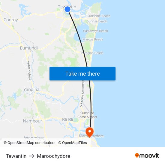 Tewantin to Maroochydore map