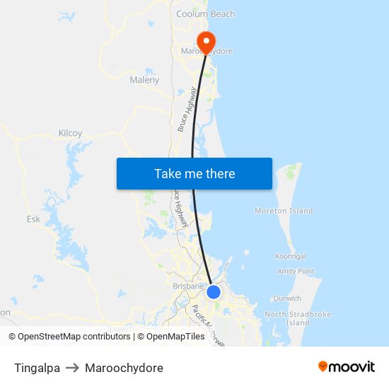 Tingalpa to Maroochydore map