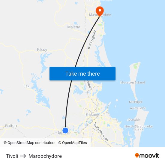 Tivoli to Maroochydore map