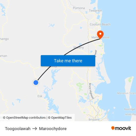 Toogoolawah to Maroochydore map