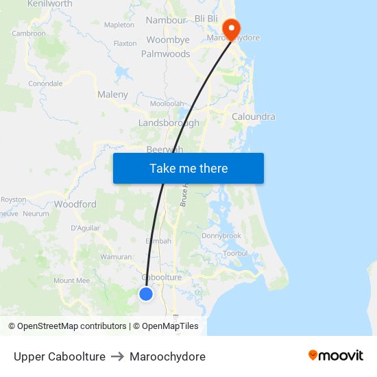 Upper Caboolture to Maroochydore map