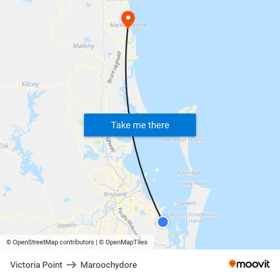 Victoria Point to Maroochydore map