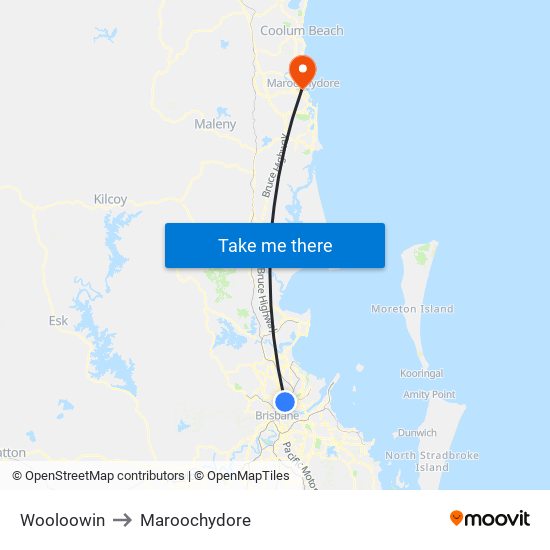 Wooloowin to Maroochydore map