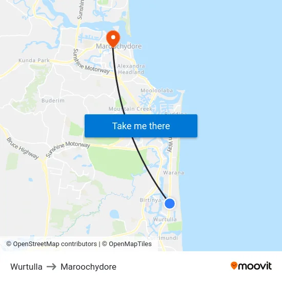 Wurtulla to Maroochydore map