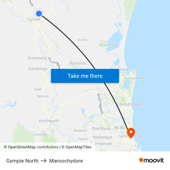 Gympie North to Maroochydore map