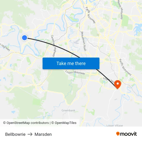 Bellbowrie to Marsden map