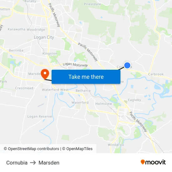 Cornubia to Marsden map