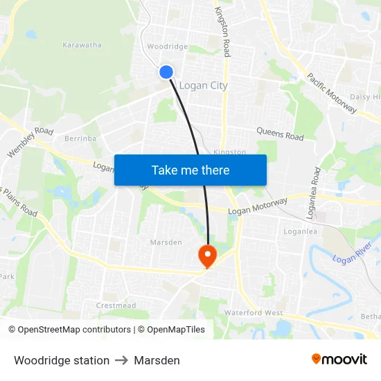 Woodridge station to Marsden map