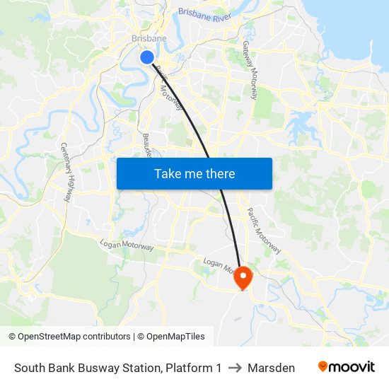 South Bank Busway Station, Platform 1 to Marsden map