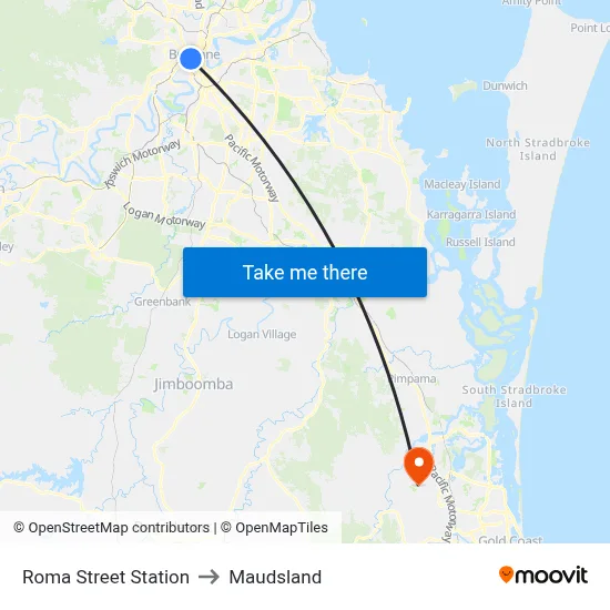 Roma Street Station to Maudsland map