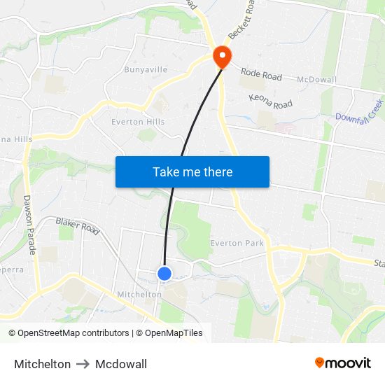 Mitchelton to Mcdowall map