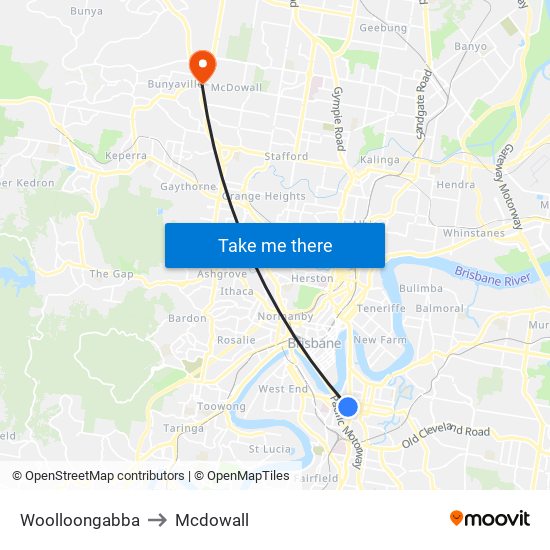 Woolloongabba to Mcdowall map