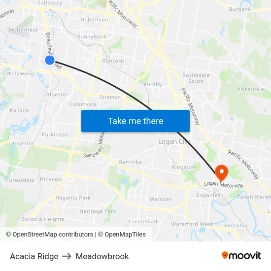 Acacia Ridge to Meadowbrook map