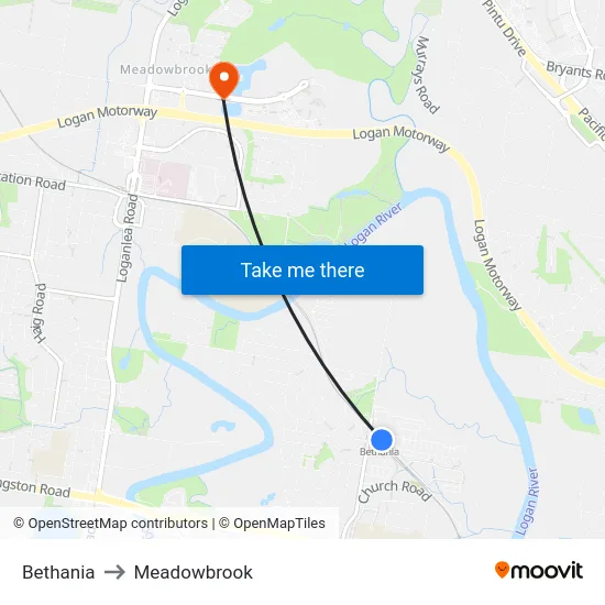 Bethania to Meadowbrook map