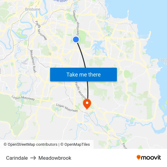 Carindale to Meadowbrook map