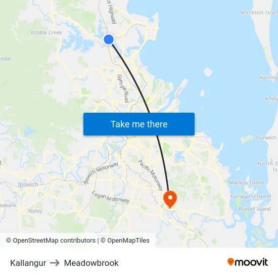 Kallangur to Meadowbrook map