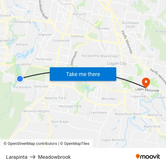 Larapinta to Meadowbrook map