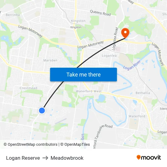 Logan Reserve to Meadowbrook map