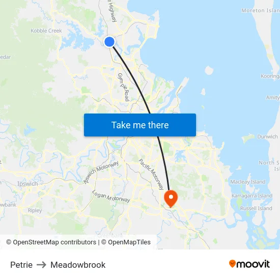 Petrie to Meadowbrook map
