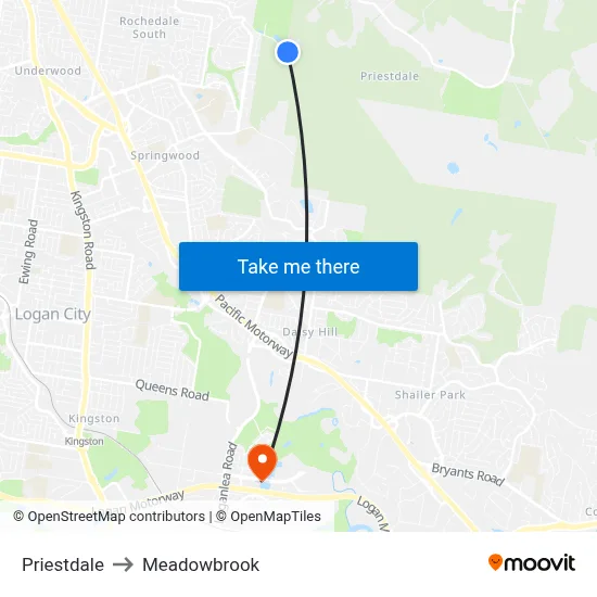 Priestdale to Meadowbrook map