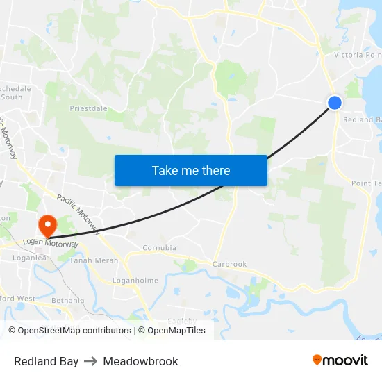 Redland Bay to Meadowbrook map