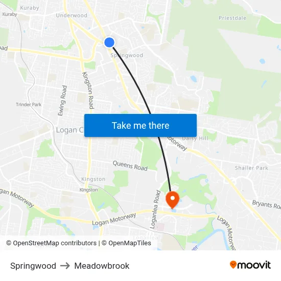 Springwood to Meadowbrook map