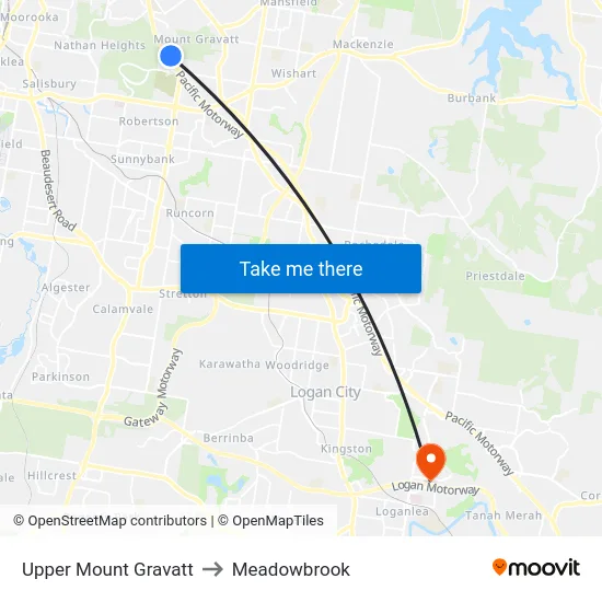 Upper Mount Gravatt to Meadowbrook map