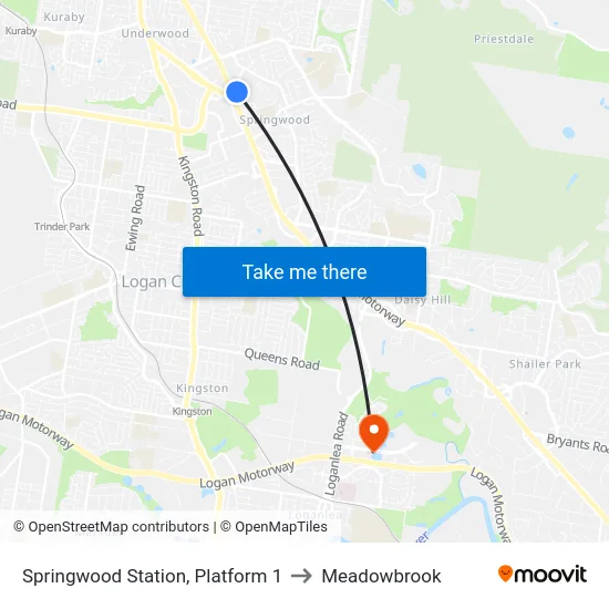 Springwood Station, Platform 1 to Meadowbrook map