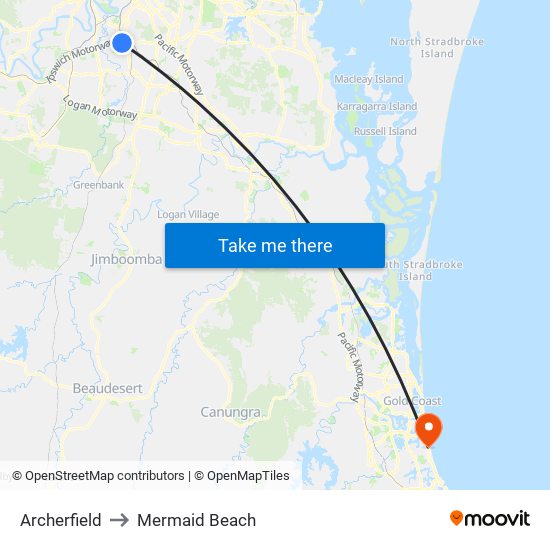 Archerfield to Mermaid Beach map