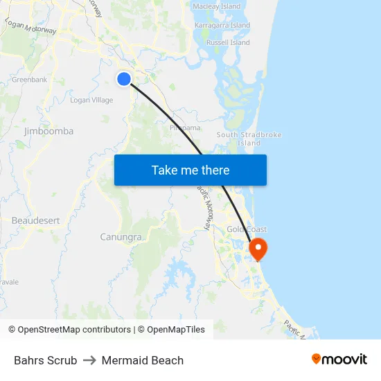 Bahrs Scrub to Mermaid Beach map