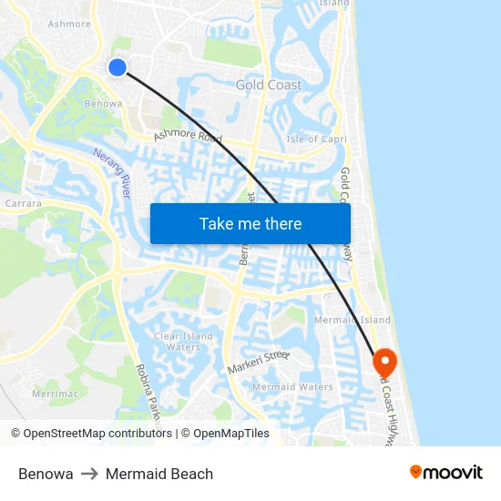 Benowa to Mermaid Beach map