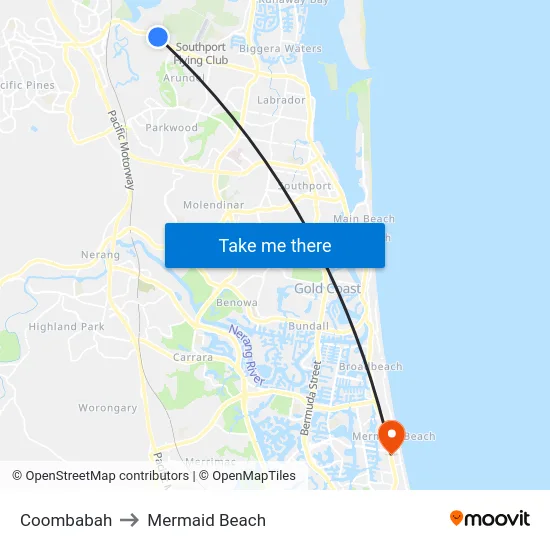 Coombabah to Mermaid Beach map