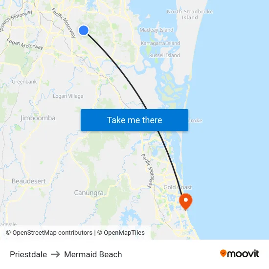 Priestdale to Mermaid Beach map