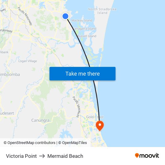 Victoria Point to Mermaid Beach map