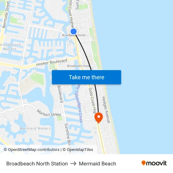 Broadbeach North Station to Mermaid Beach map