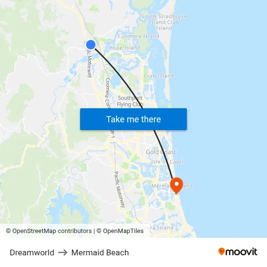 Dreamworld to Mermaid Beach map