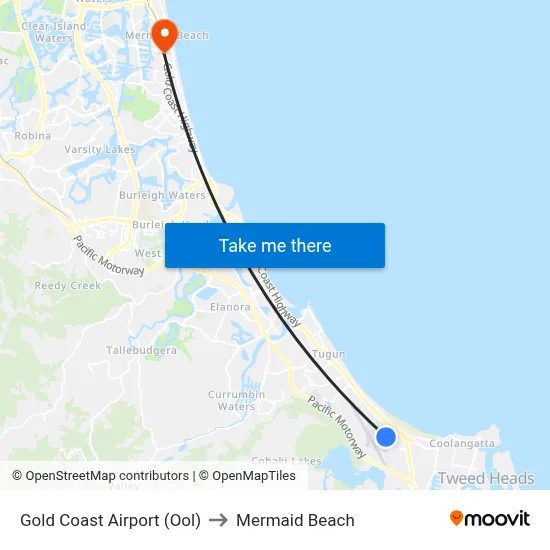 Gold Coast Airport (Ool) to Mermaid Beach map