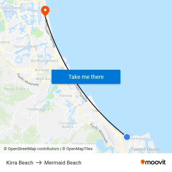 Kirra Beach to Mermaid Beach map