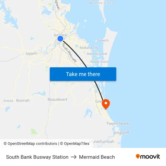South Bank Busway Station to Mermaid Beach map