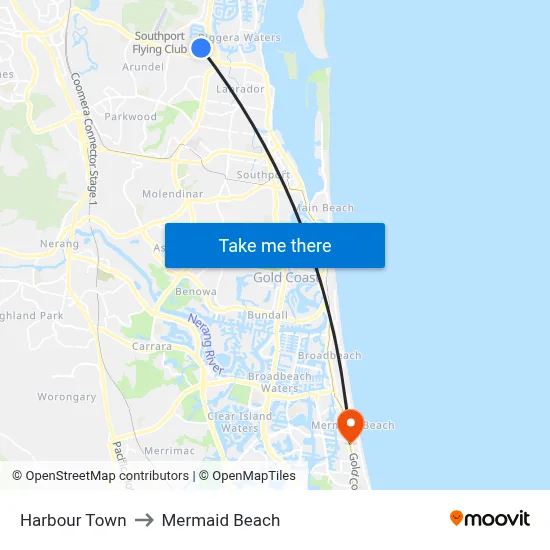 Harbour Town to Mermaid Beach map