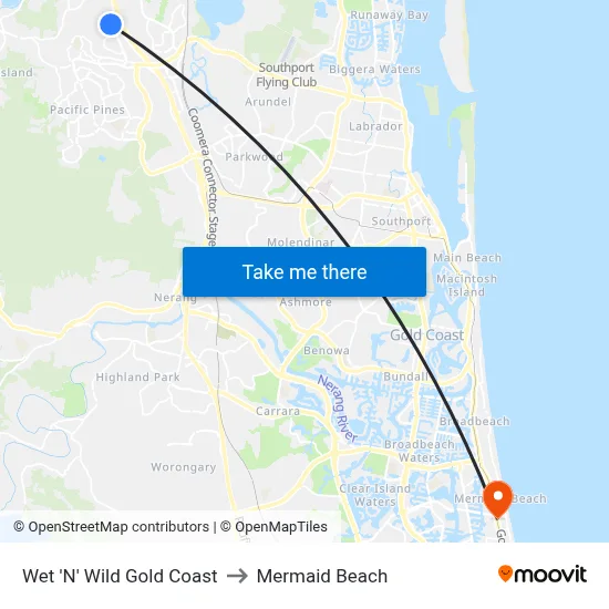 Wet 'N' Wild Gold Coast to Mermaid Beach map