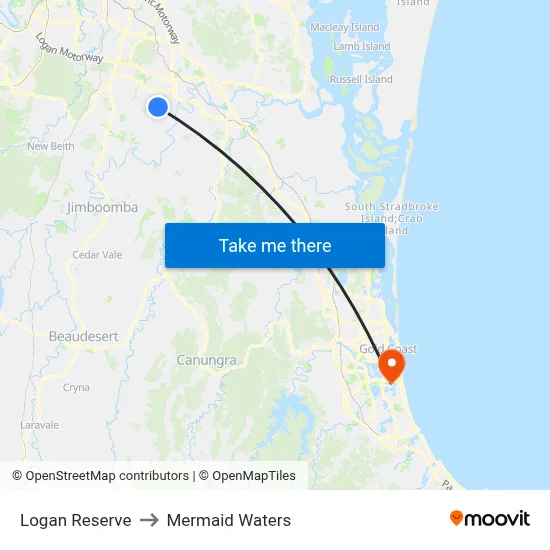 Logan Reserve to Mermaid Waters map