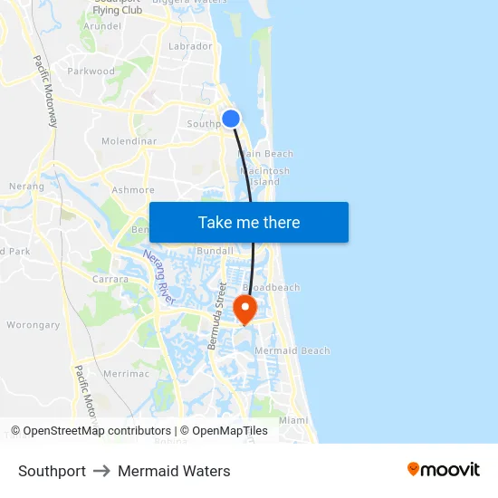 Southport to Mermaid Waters map