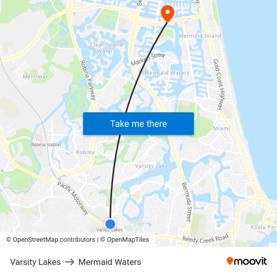 Varsity Lakes to Mermaid Waters map