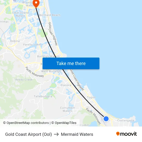Gold Coast Airport (Ool) to Mermaid Waters map