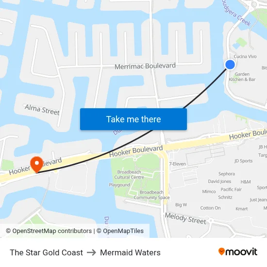 The Star Gold Coast to Mermaid Waters map