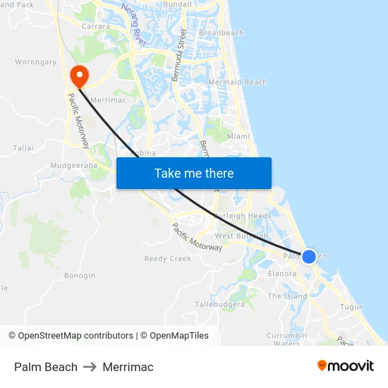Palm Beach to Merrimac map