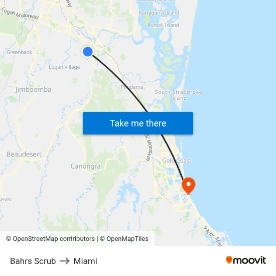 Bahrs Scrub to Miami map